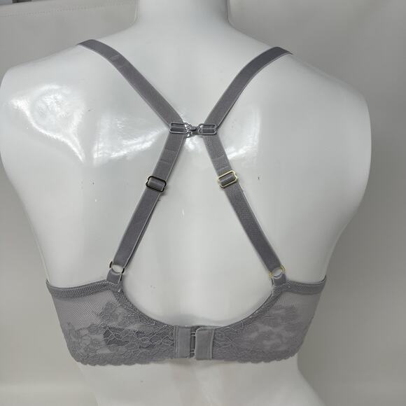 Natori Convertible Bra 32D Gray Lace Cherry Blossom Plunge Underwire MSRP $76 - Picture 10 of 13